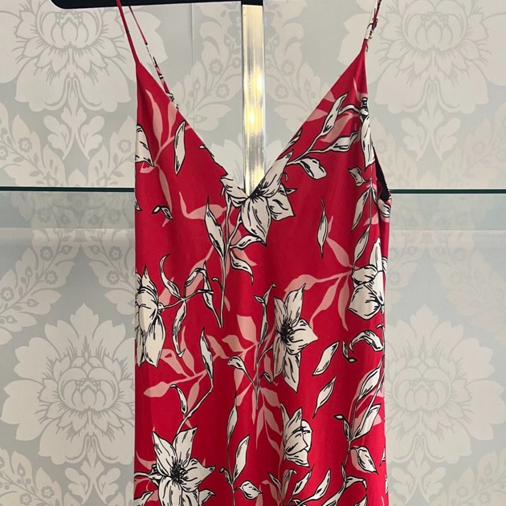 RAG & BONE Red & Black Floral Sleeveless "Mallory" Slip Dress